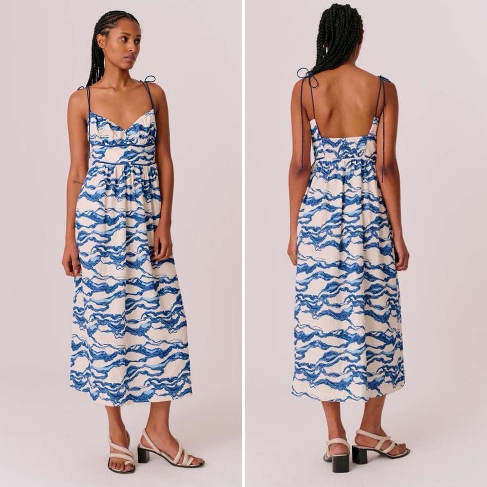 Hofmann Copenhagen Ember Blue Linen Midi Dress EU 40 / US L NWT